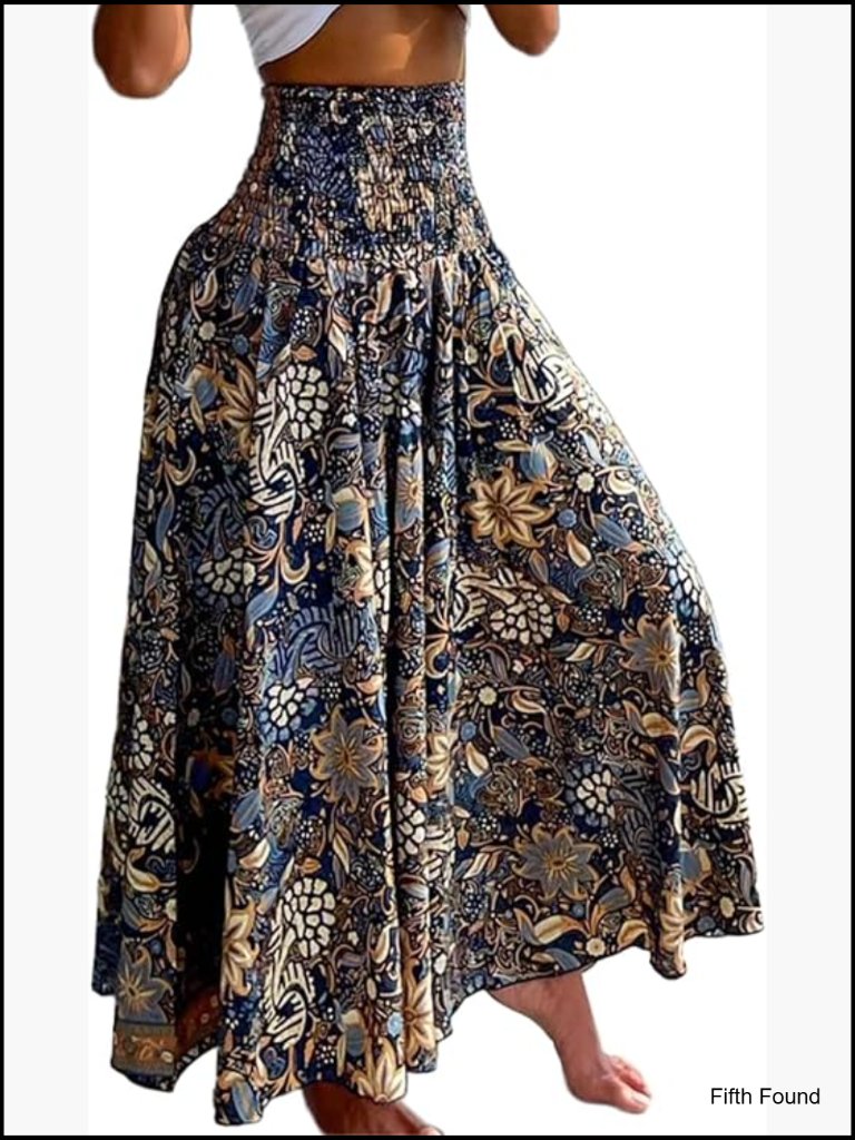 Boho Floral High Waisted Wide Leg Palazzo Pants Loose Fit Summer Trousers